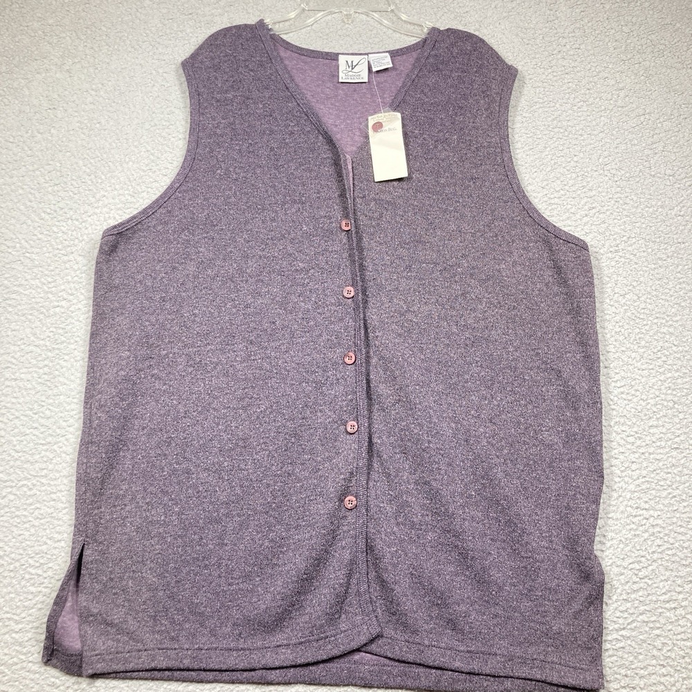 Maggie Lawrence Long Sweater Vest Women's Large Purple Button Up Cardigan V Neck